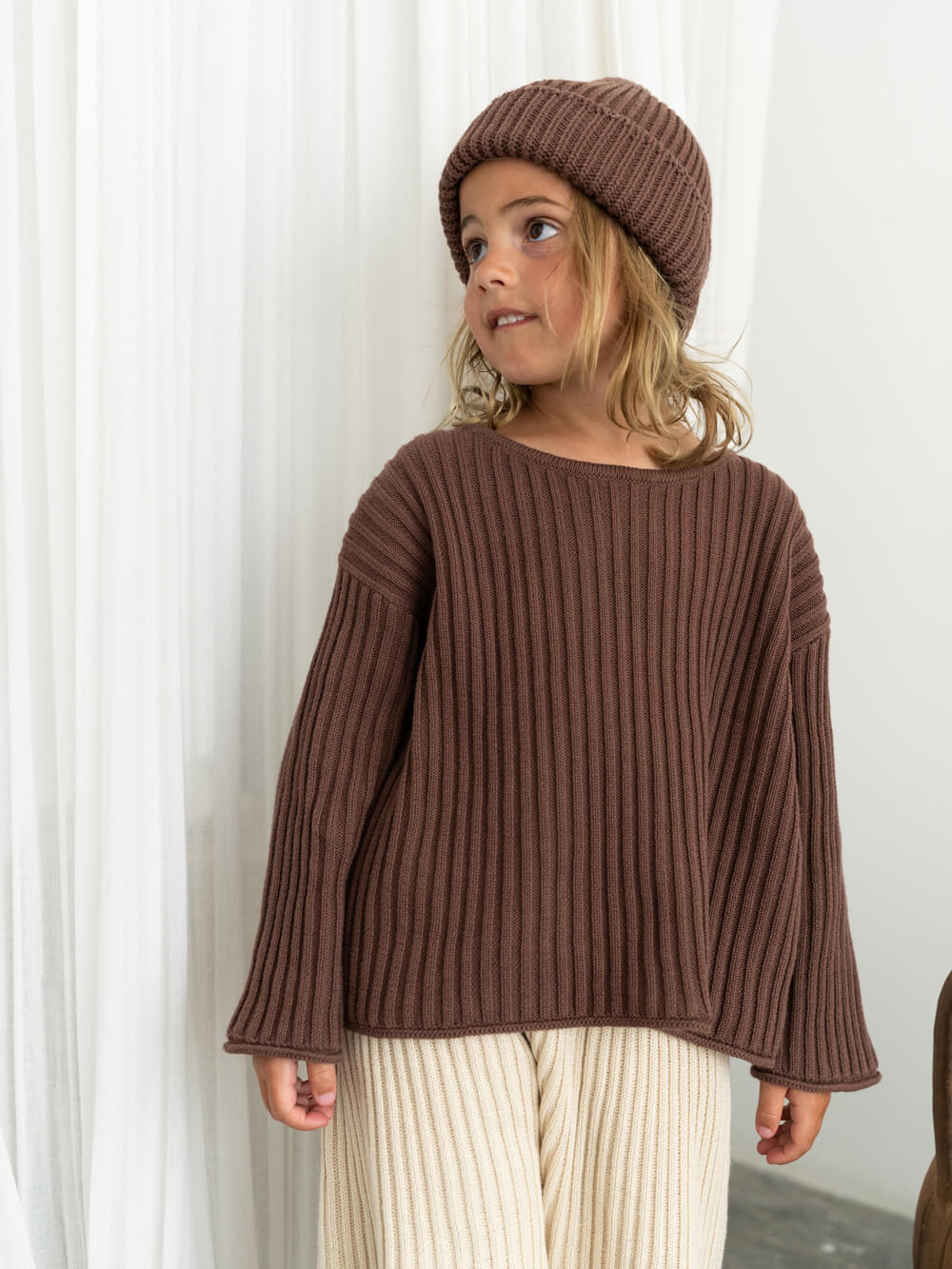 Essential Organic Ribbed Knit Jumper - Cocoa