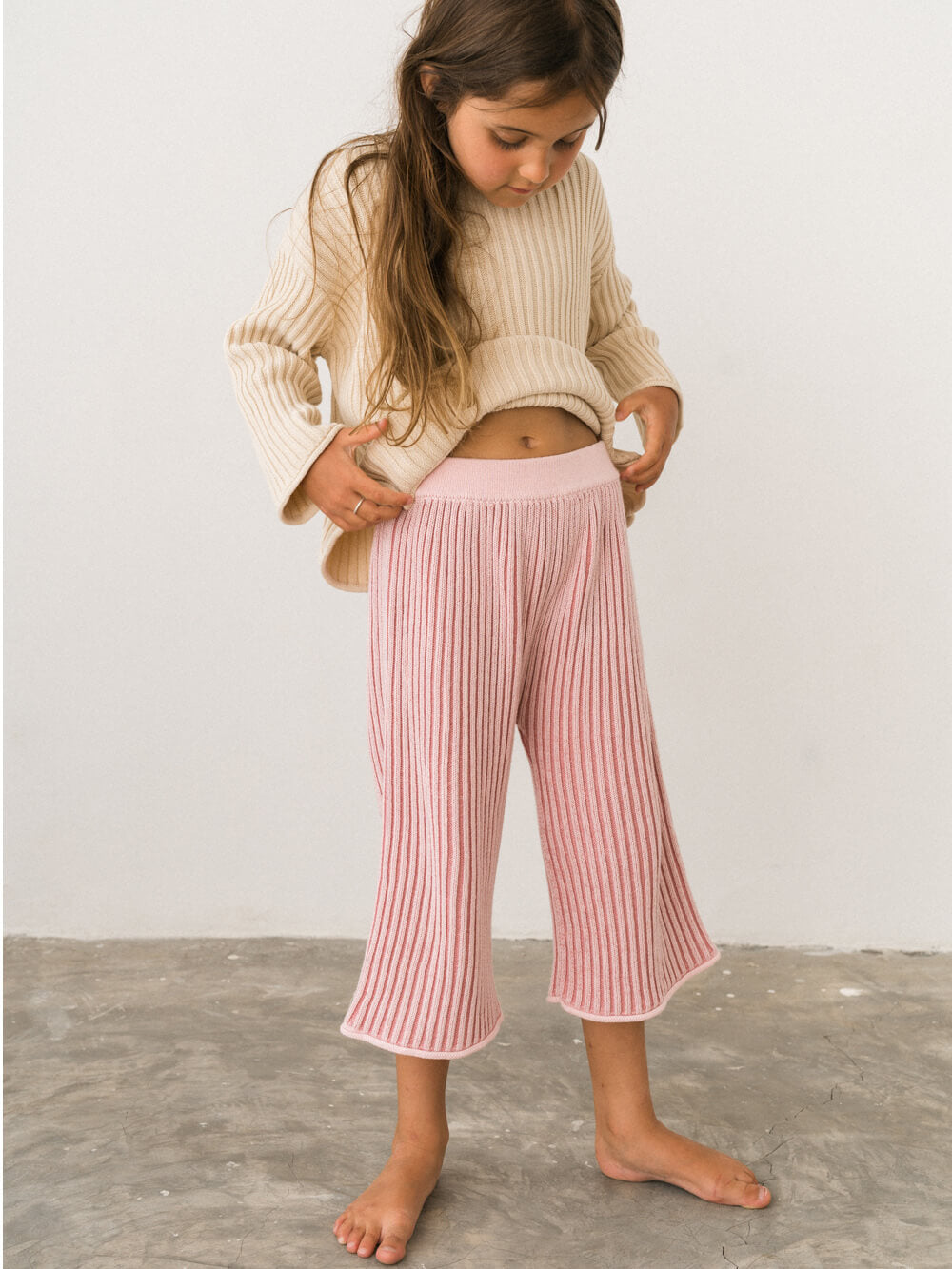 Essential Organic 3/4 Knit Pants - Strawberry Stripe