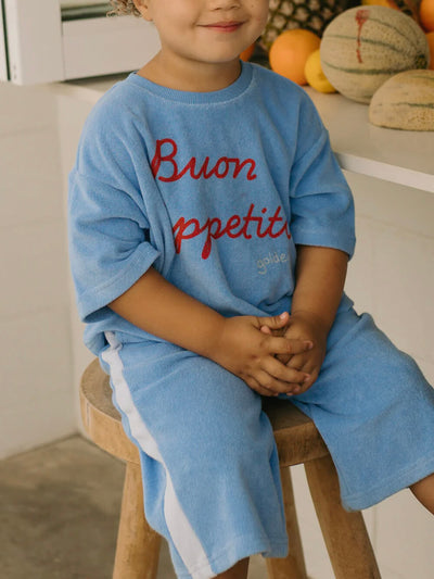 Buon Appetito Mid Sleeve Tee - Pool Blue