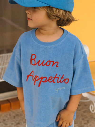 Buon Appetito Mid Sleeve Tee - Pool Blue