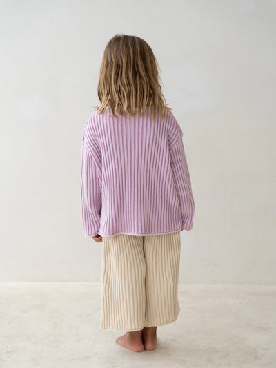Essential Organic Ribbed Knit Jumper - Mauve Stripe