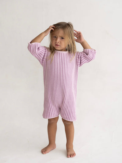 Essential Organic Knit Long Sleeve Romper - Mauve Stripe