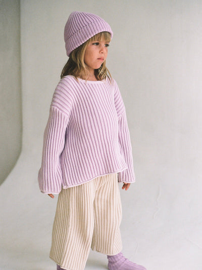 Essential Organic Ribbed Knit Jumper - Mauve Stripe