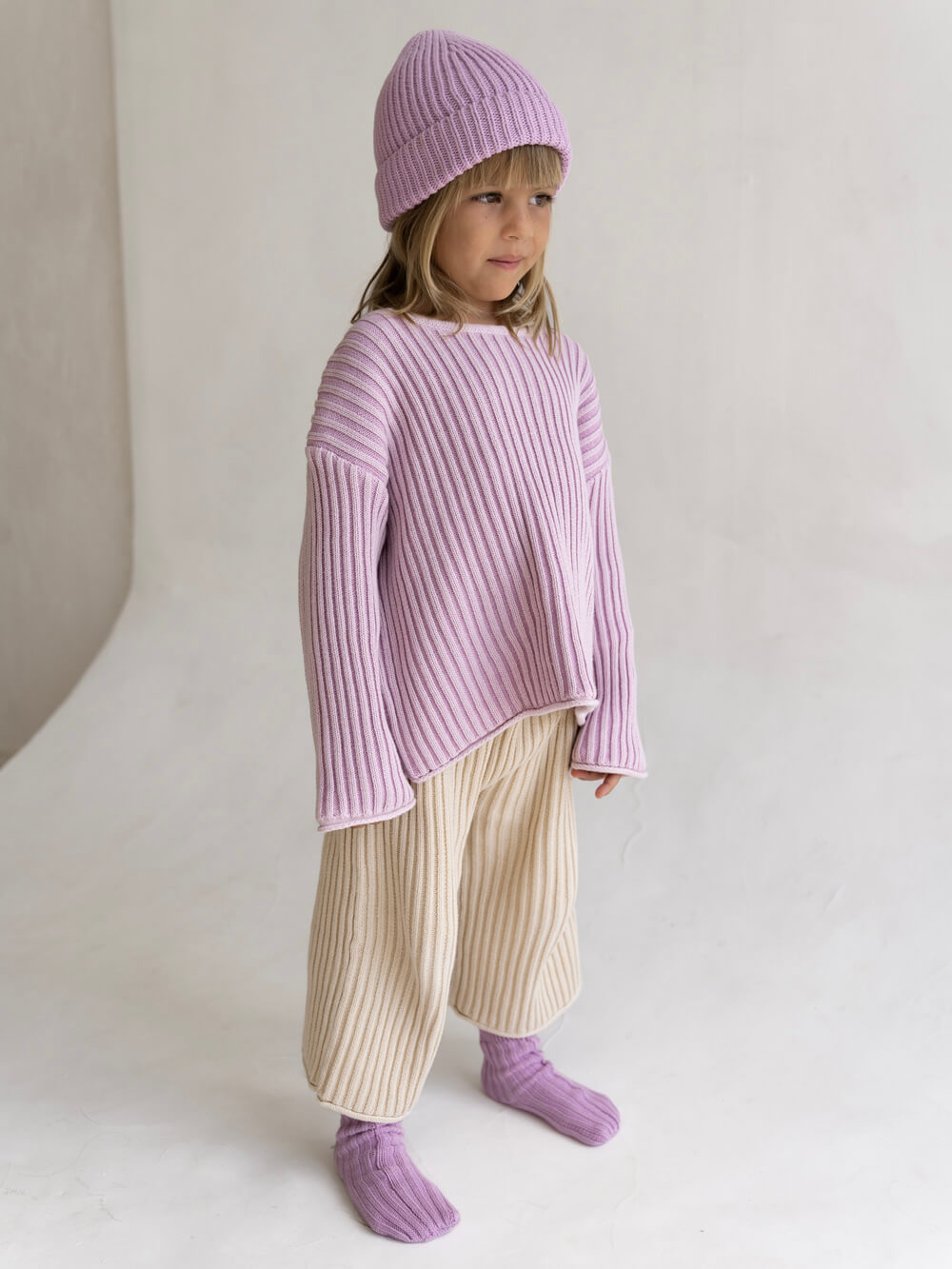 Essential Organic Ribbed Knit Jumper - Mauve Stripe