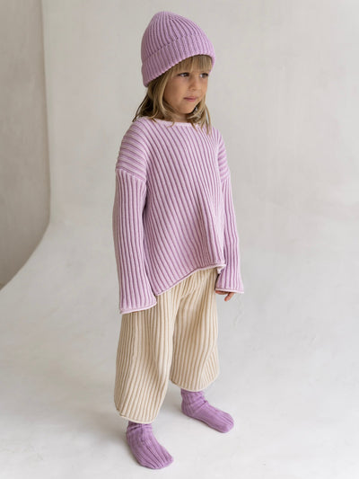 Essential Organic Ribbed Knit Jumper - Mauve Stripe