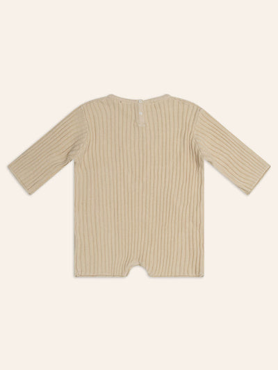 Essential Organic Knit Long Sleeve Romper - Biscuit