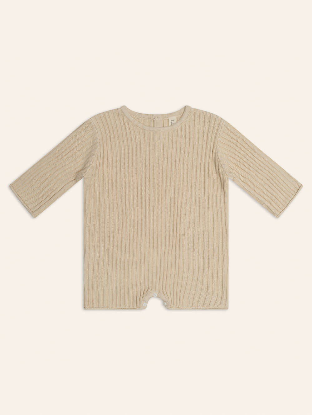 Essential Organic Knit Long Sleeve Romper - Biscuit