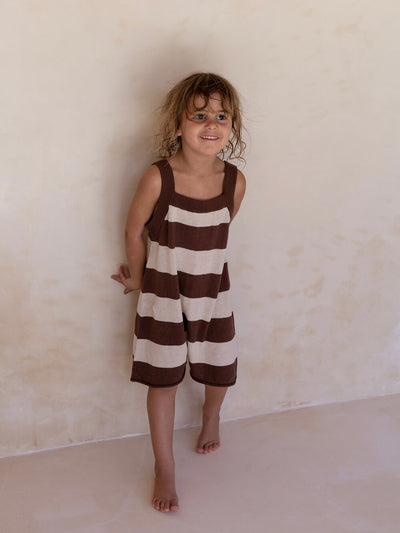 Lightweight Knit Romper - Choc Stripe