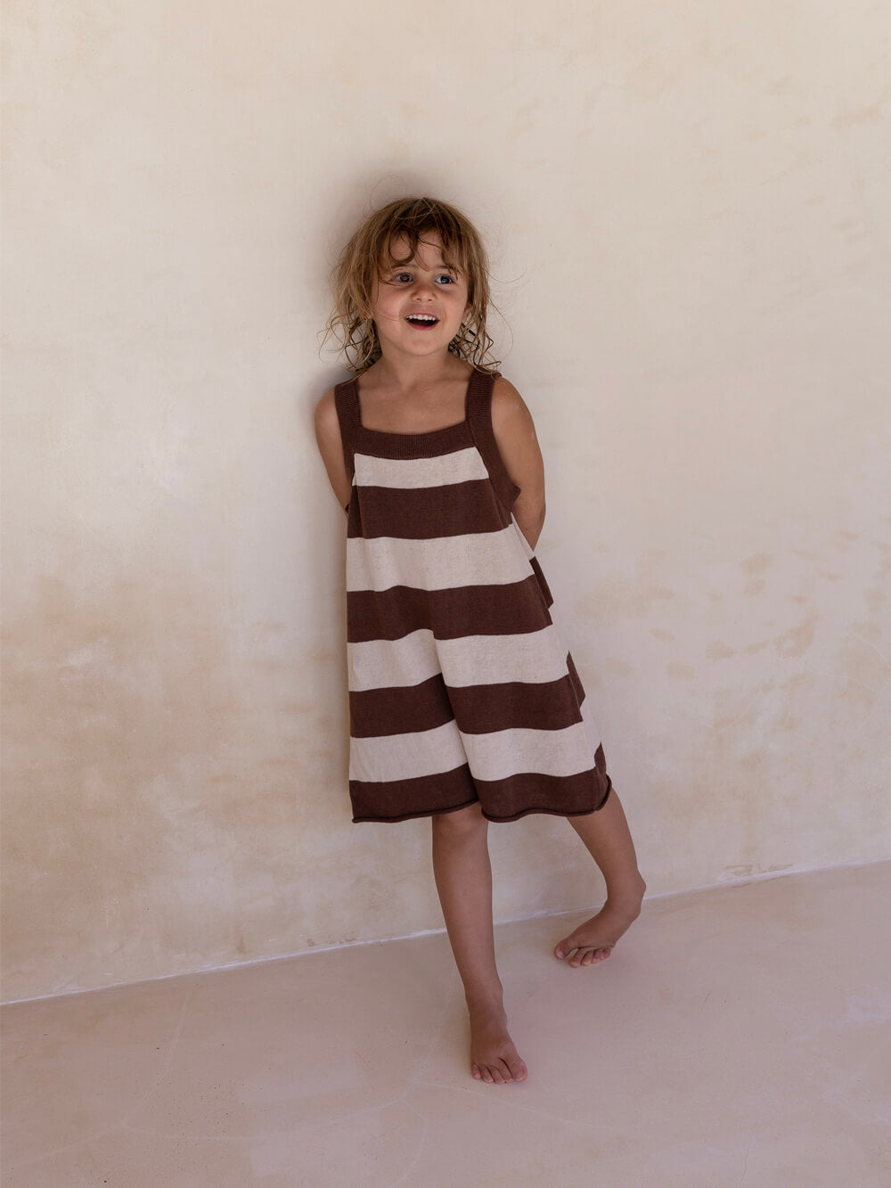 Lightweight Knit Romper - Choc Stripe