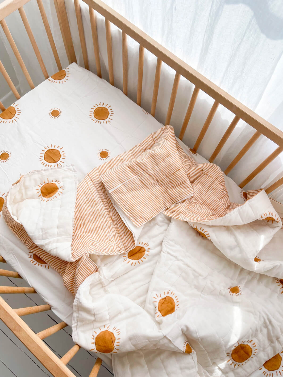 Cotton Filled Cot Quilt - Sandalwood Suns