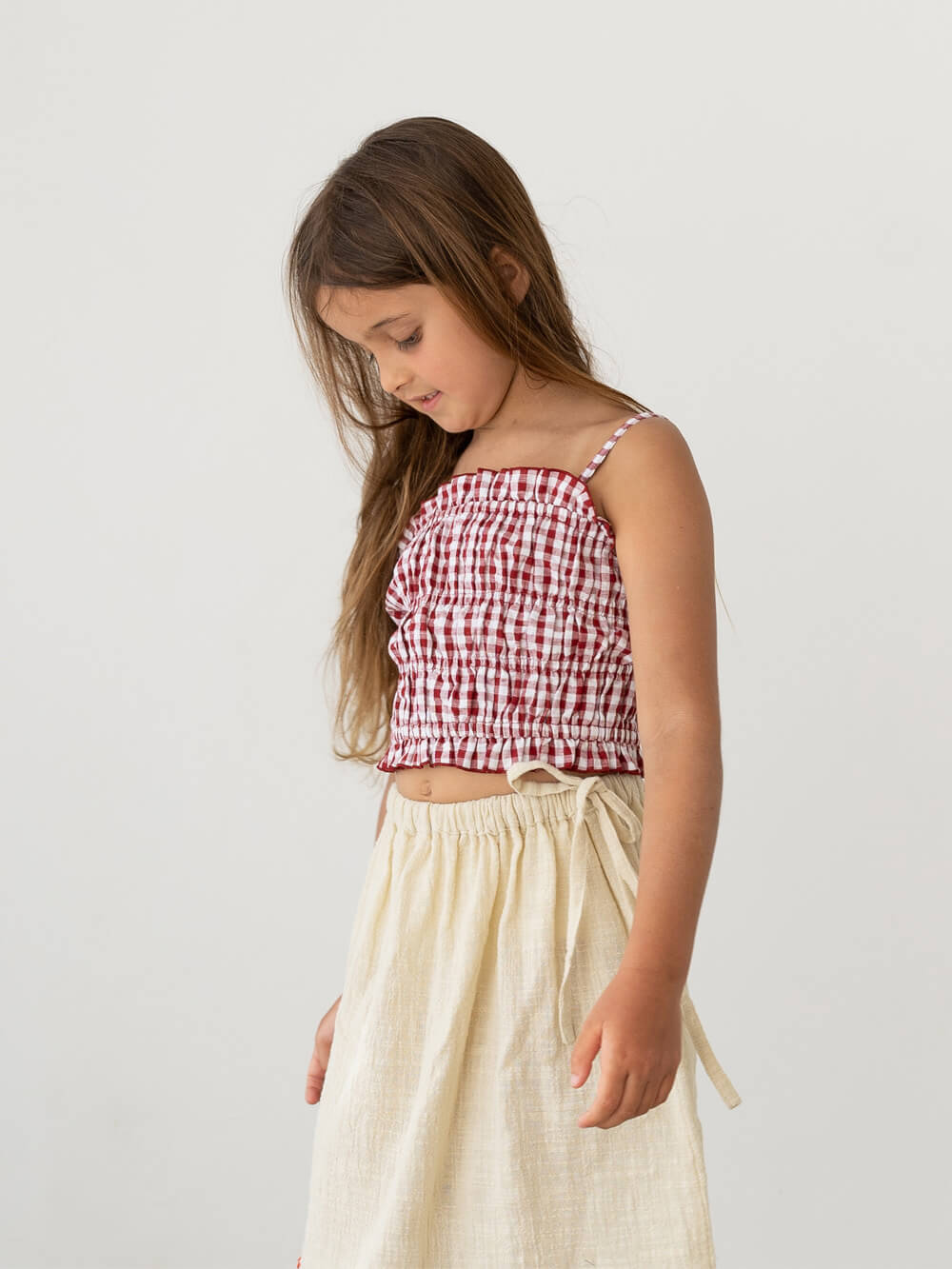 Shirred Crop Top - Red Gingham