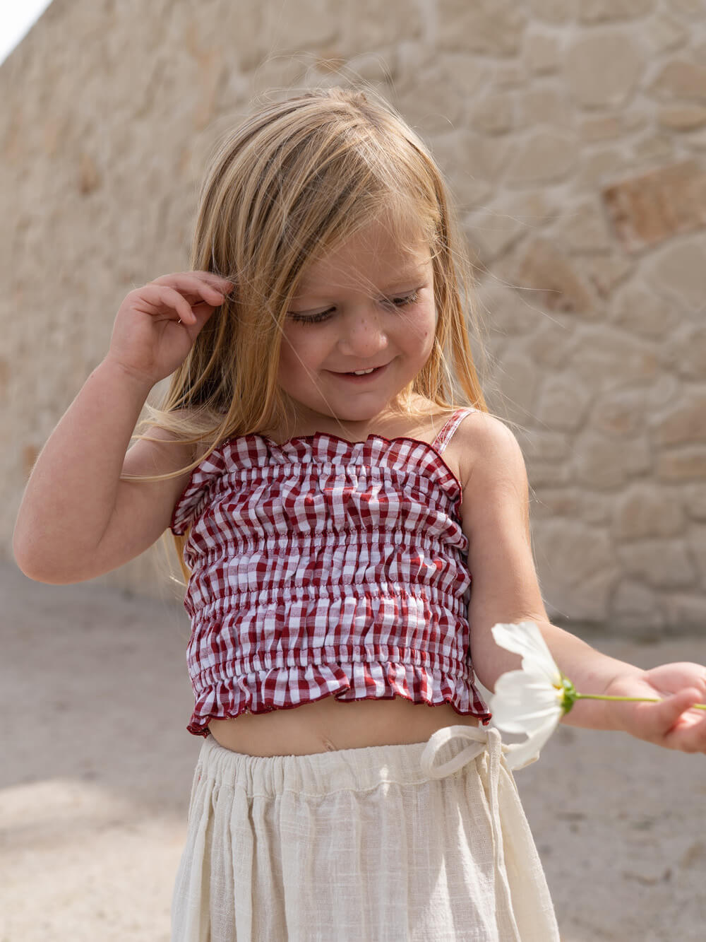 Shirred Crop Top - Red Gingham