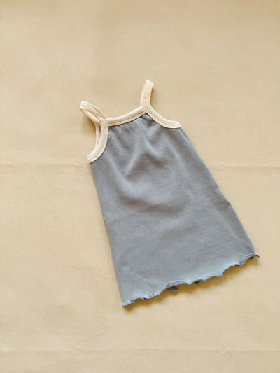 Elsie Mini Ribbed Dress - Ivory Blue/Cream