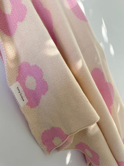 Flora Knitted Blanket - Cream/Pink