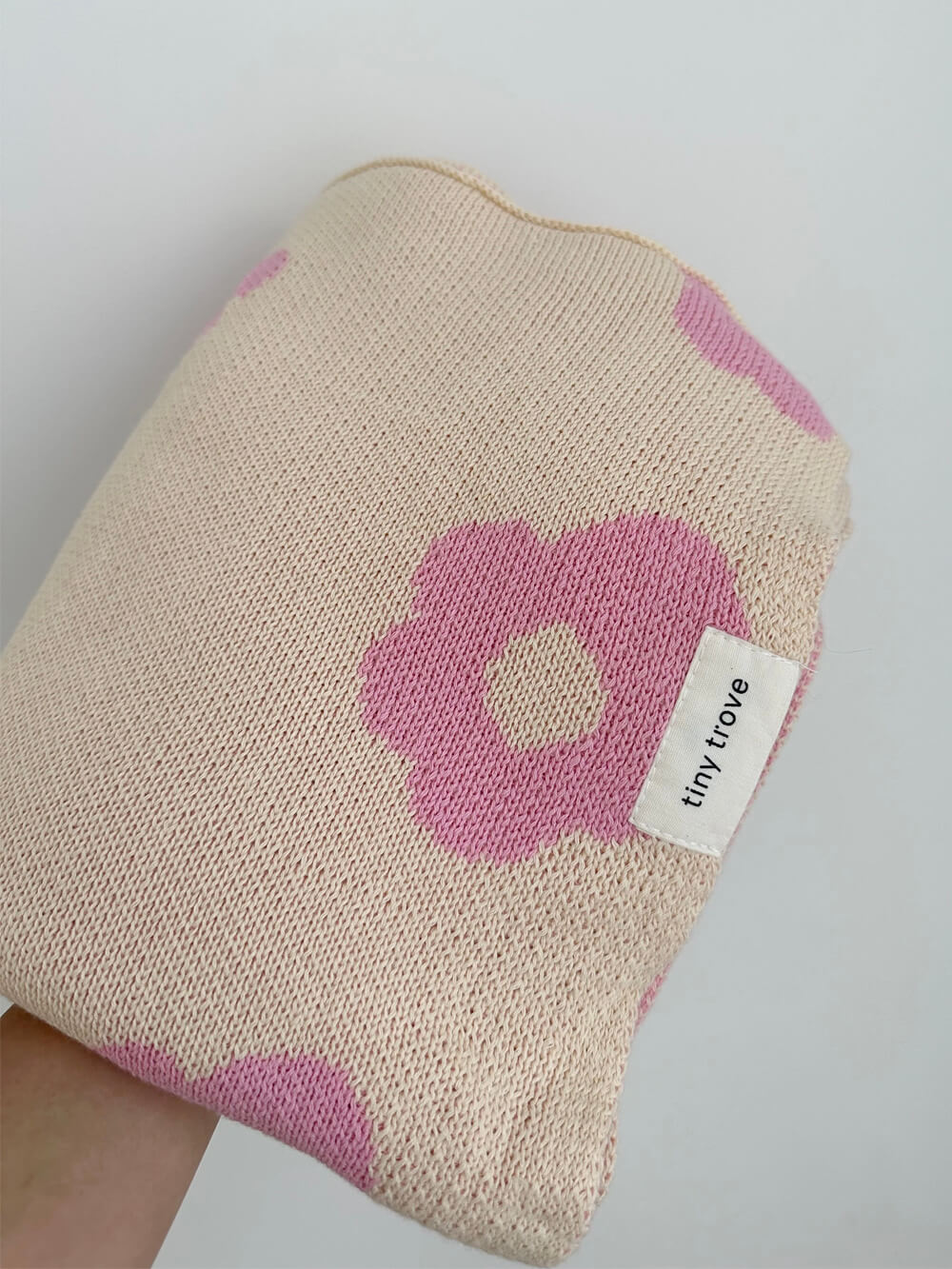 Flora Knitted Blanket - Cream/Pink