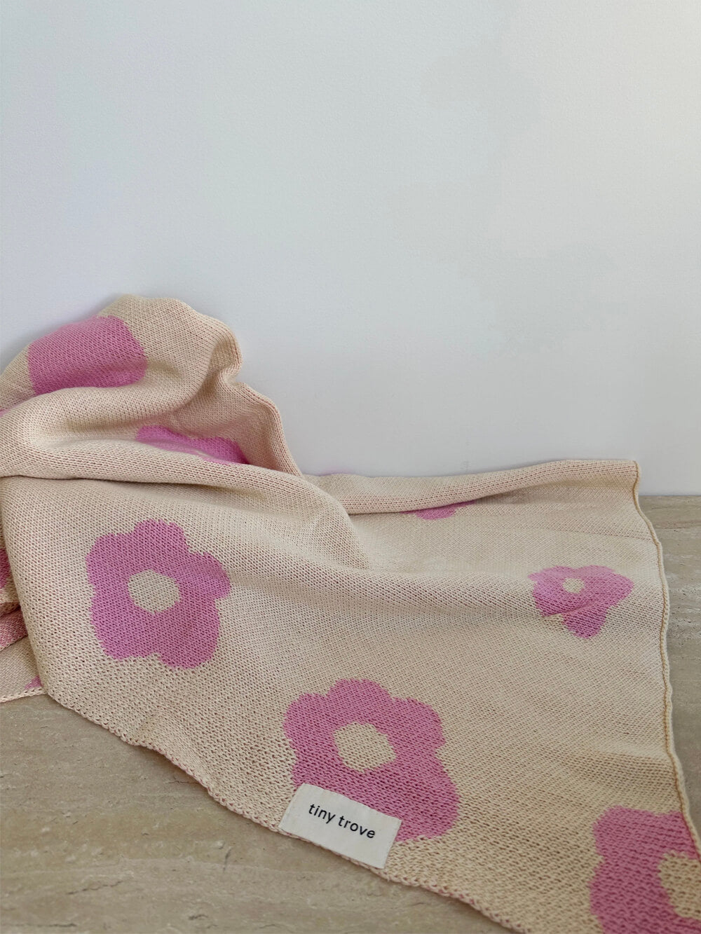 Flora Knitted Blanket - Cream/Pink