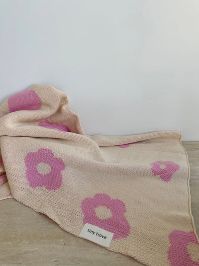 Flora Knitted Blanket - Cream/Pink