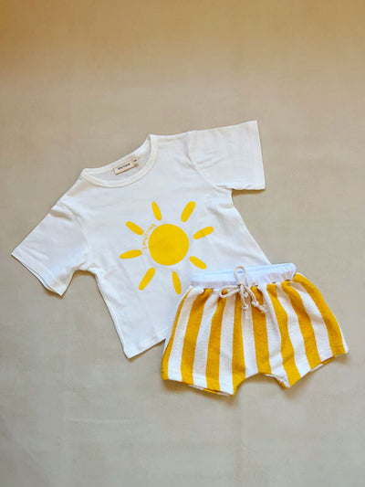 Pippa Terry Towelling Striped Shorts - Yellow