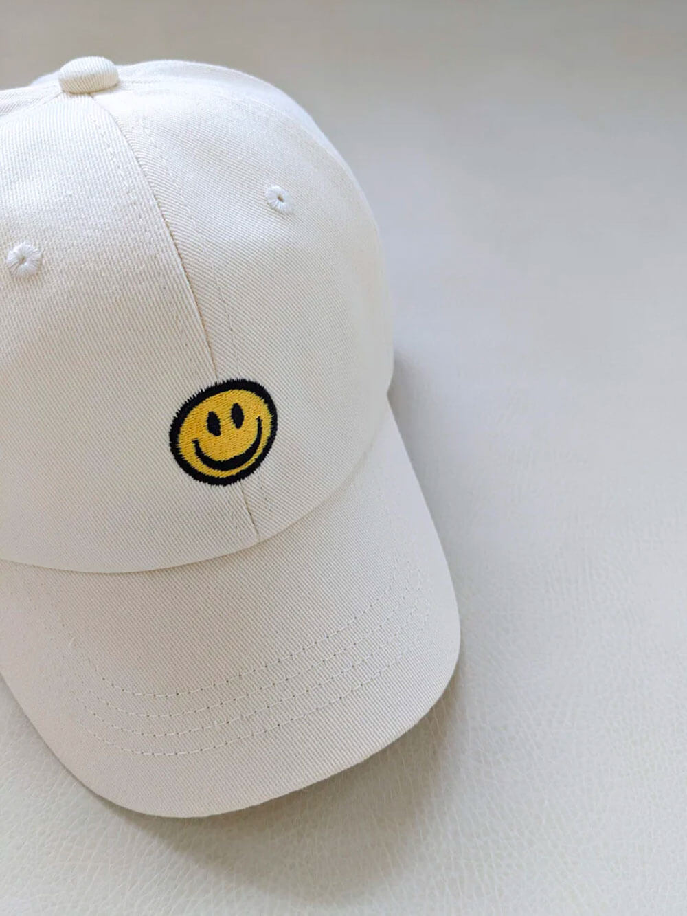 Smiley Embroidery Cap - Cream