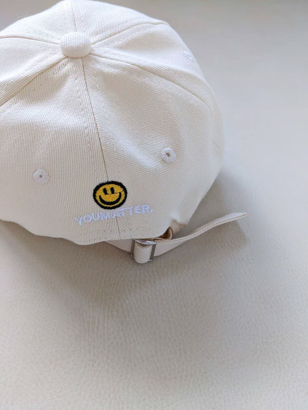 Smiley Embroidery Cap - Cream