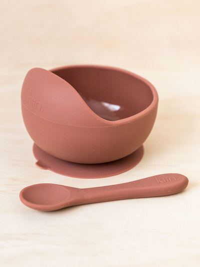 Silicone Bowl & Spoon Set - Rosewood