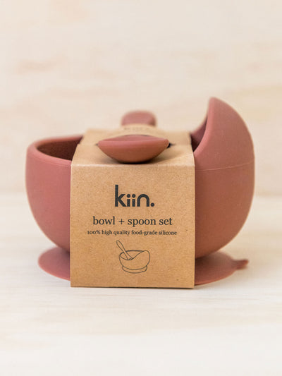 Silicone Bowl & Spoon Set - Rosewood