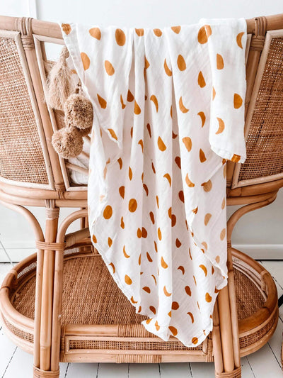 Bamboo/Cotton Swaddle - Mustard Moon Phases