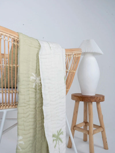 Seaka Boo Cotton Filled Cot Quilt - Sage Palms | The Scouted co.