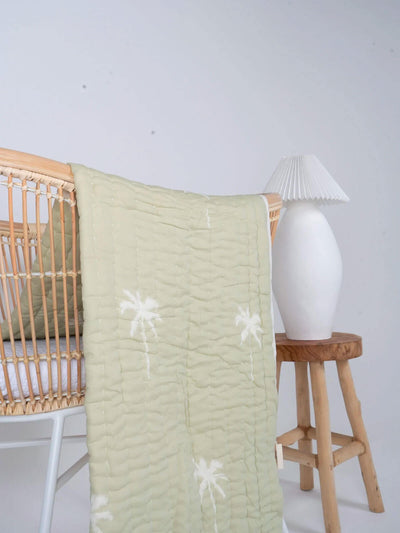 Seaka Boo Cotton Filled Cot Quilt - Sage Palms | The Scouted co.