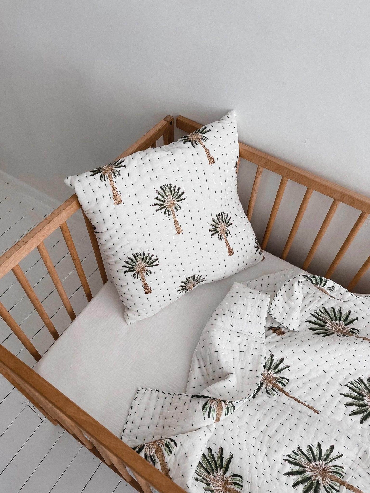 Kantha Cot Quilt - Green Palm