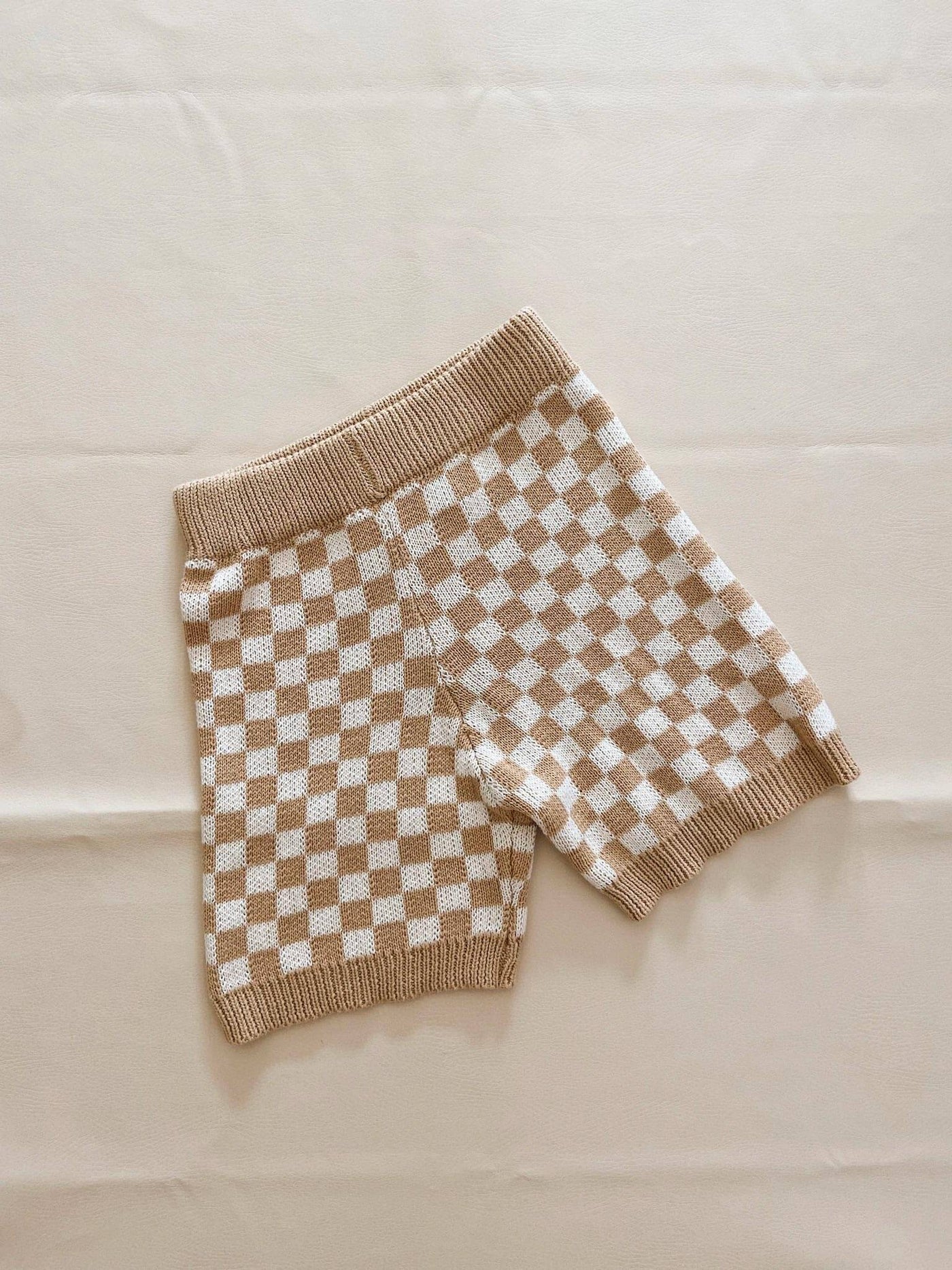 Quincy Checkerboard Knit Shorts - Beige/Milk