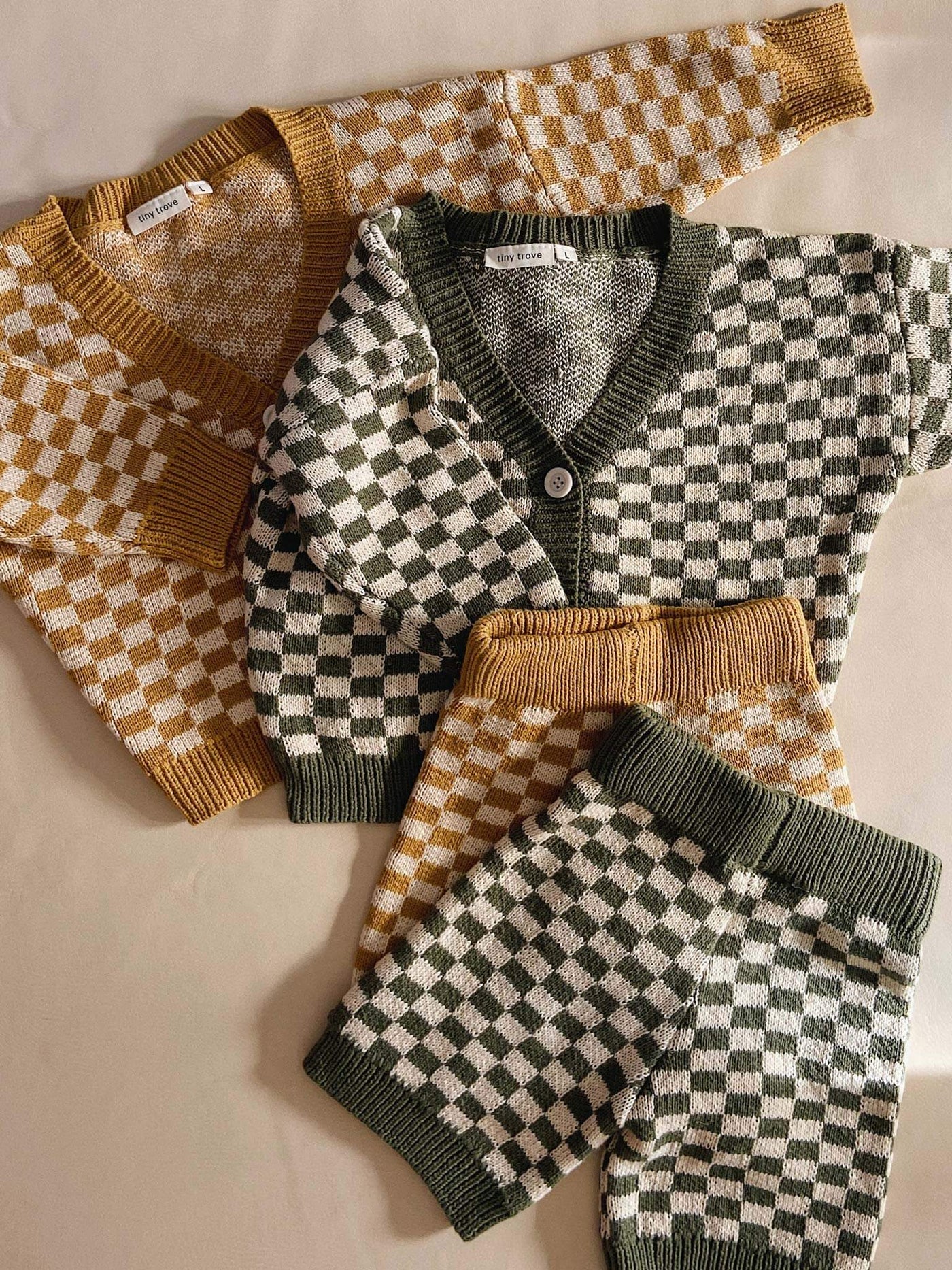 Quincy Checkerboard Knit Set - Dijon/Milk